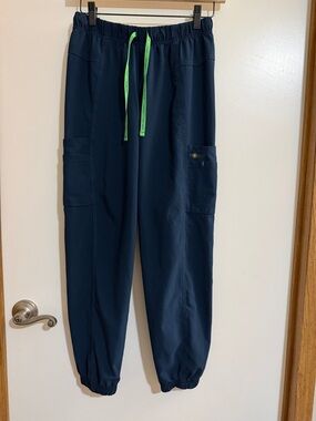 Carhartt Navy Jogger Pants with Neon Green Drawstring